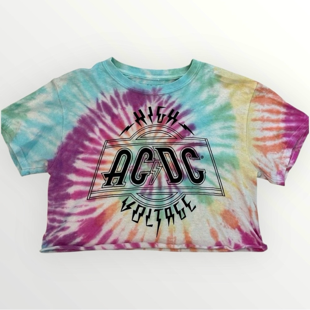 Forever 21 AC/DC wide cropped multicolored tee (S)